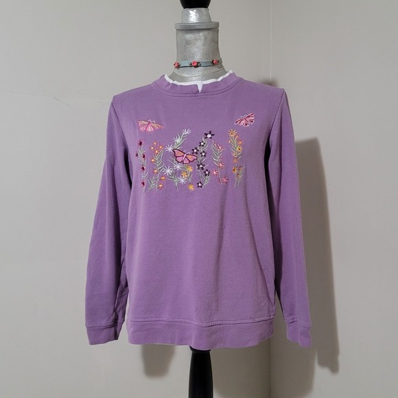 M Vintage Adrian Delafield Sweater Butterfly Floral Pastel Purple 90s - Picture 2 of 10